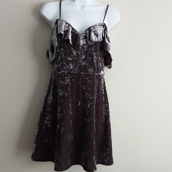 American eagle crushed velvet ruffle mini party dress  S/P gray y2k Grunge soft - Picture 2 of 7